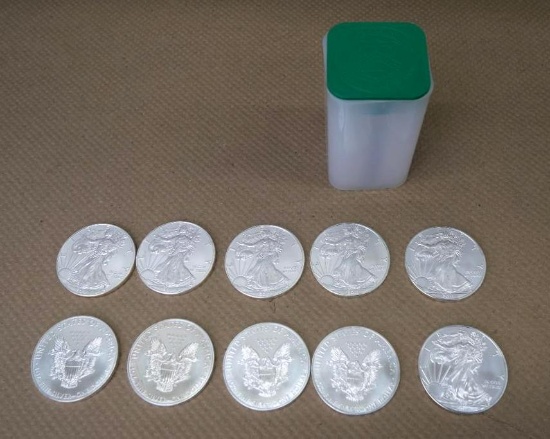 Ten 2011 American Silver Eagle 1 oz 999% Fine Silver Coins