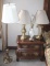 Three Brass and Glass Table Lamps and Brass Floor Lamp