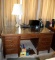 Excellent Large Wood Office Desk by Central Desk, Chicago with Lamp and Contents