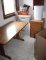 Wood Desk/Work Table, Wood Filing Cabinet, and Sterilite Storage Drawer Stack