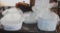 Corningware with Some Lids, Rival Corning Crock Pot, and Brown Fire King Casseroles