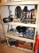 Plastic Storage Shelves with Contents like Bakeware and Enamelware