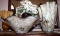 Marbled Glass Handkerchief Vase and Bowl