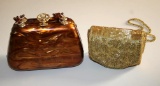 Style Craft Marbled Amber Lucite Box Purse and Gold Beaded Case Purse