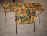 Four Funky Tie-Dye Pattern Fiberglass TV Trays with Brass Bases