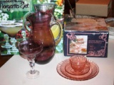 16-Piece Rosaline Pink Glass Hostess Set and 7-Piece Amethyst Glass Margarita Set