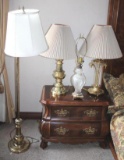 Three Brass and Glass Table Lamps and Brass Floor Lamp