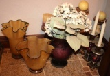 Milky Amber Glass Handkerchief Vases with Mixed Ornate Candlesticks