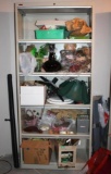 Metal Shelf Storage Cabinet with Slide-Down Doors and All Contents