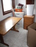 Wood Desk/Work Table, Wood Filing Cabinet, and Sterilite Storage Drawer Stack