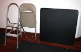 Two Folding Card Tables, Step Ladder, and Metal Folding Chair