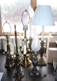Six Mixed Brass Table Lamps