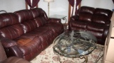 Brown Leather Sofa and Loveseat Set
