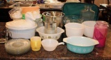 Pyrex Casserole, Milk Glass Bowls, French Chef Duck Pan, Tupperware, and More
