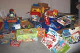 Mountain of Mixed Kids' Learning, Classic Toys, and Books