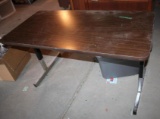 Two Adjustable Height Wood Tables with Steel Legs