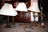 Five Brass Table Lamps