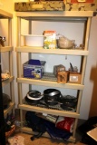 Plastic Storage Rack with Calphalon Pot Set and Other Contents