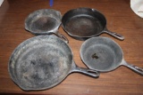 Four US-Made Cast Iron Skillets, Some Look Like Early Wagner Ware