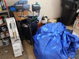 Tarp, Worklight & Two Garment Racks