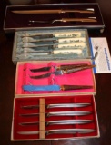 Carvell Hall Carving Set, Gerber Dinner Knife Set, Henley and Co. Set, and Stag Handle Knives