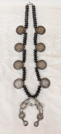 American Indian Morgan Dollar Squash Blossom Necklace