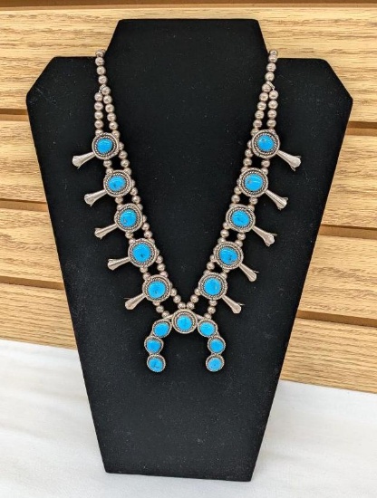 Sterling and Turquoise Squash Blossom Necklace