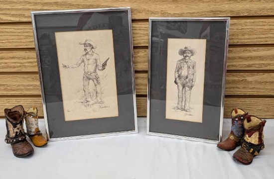 Framed Original Rick Morrison Patterson Pen Drawings