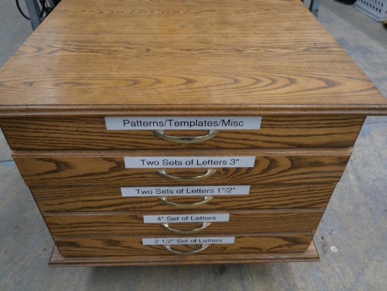 Wood Five-Drawer Cabinet Loaded with Different Size Letter Sets