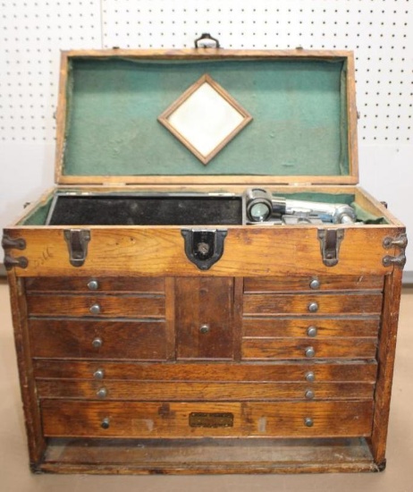 Beautiful George Scherr Co. Wood Machinist's Toolbox and All Contents