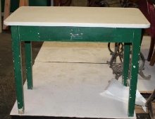 Mid-Century Enameled Metal-Topped Table with Wood Base