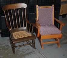 Antique Child's Cane Seat and Upholstered Spring Rocking Chairs