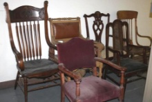 Six Mixed Large Antique Wood Armchairs