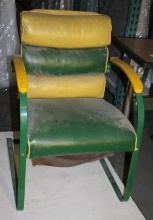 Stylish Vintage Green and Yellow Spring Rocking Metal and Leather Chair