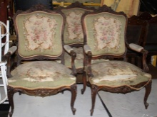 Set of 3 Gorgeous Carved Wood and Needlepoint Arm Chairs
