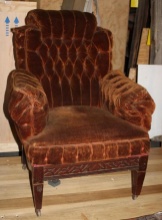 Antique Brown Velvet Upholstered Arm Chair