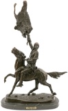 Buffalo Signal Bronze Sculpture After Remington