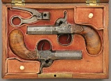 Lovely Cased Set of Belgian Center Hammer Percussion Muff Pistols