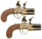 Pair of British Tap Action Flintlock Double Barrel Pocket Pistols by Richardson