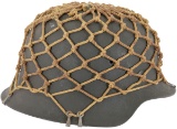 German M42 Stahlhelm with Rope Net Camouflage