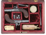 Cased Pair of British Percussion Pocket Pistols by William Ellis