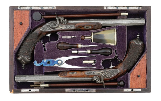 Fabulous Cased Pair of Peter Schenk Percussion Target Pistols