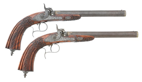 Wonderful Pair of Ornate Austrian Percussion Target Pistols by Johann Springer