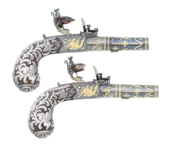 Magnificent Pair of British Flintlock Pocket Pistols by Knubley & Brunn of London