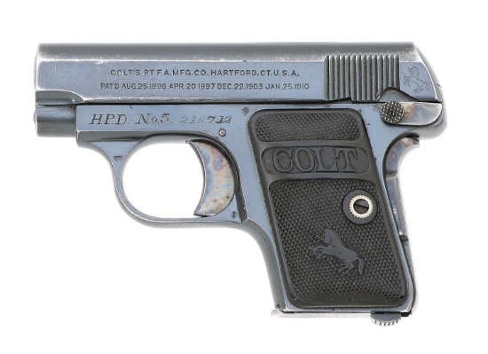 Colt Model 1908 Vest Pocket Semi-Auto Pistol Identified To Holyoke P.D.