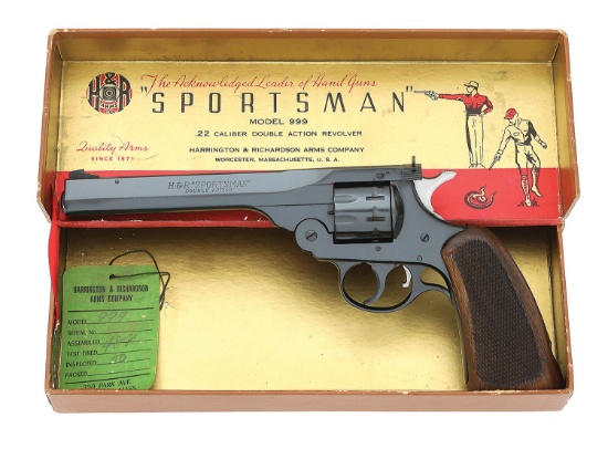 Excellent Harrington & Richardson Sportsman Double Action Revolver With Original Hinged Box