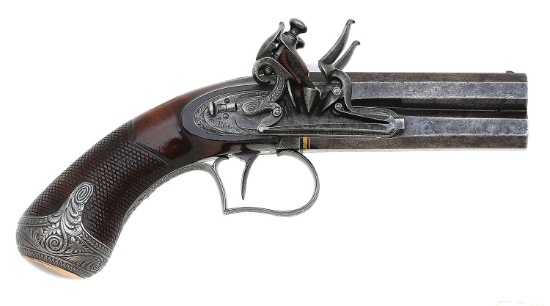 Fine Engraved Silver Mounted and Gold Inlaid Joseph Egg Over Under Flintlock "Baby Egg" Pistol