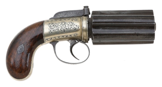 Unusual British Large Bore Bar Hammer Percussion Pepperbox Pistol
