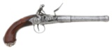 British Silver-Mounted Flintlock Queen Anne Pistol by Segalas