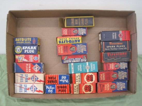 Box of Vintage spark plugs
